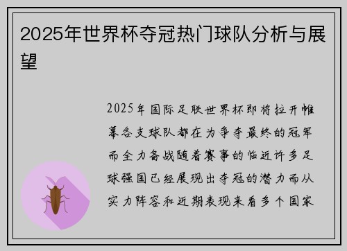 2025年世界杯夺冠热门球队分析与展望